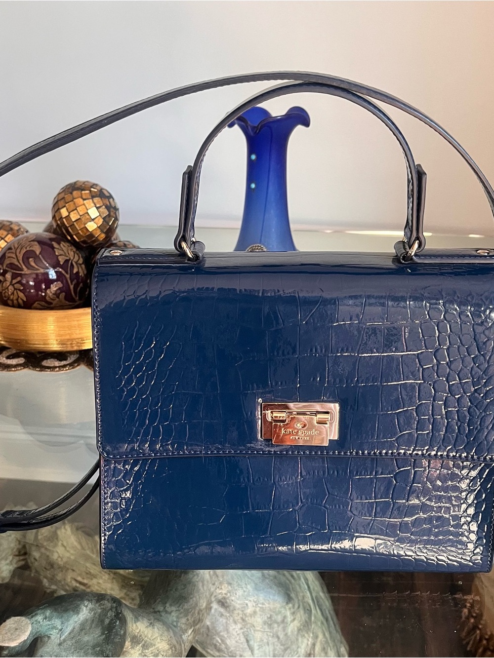 Immaculate Kate Spade Knightsbridge Doris Blue Croc-Embossed Satchel like new